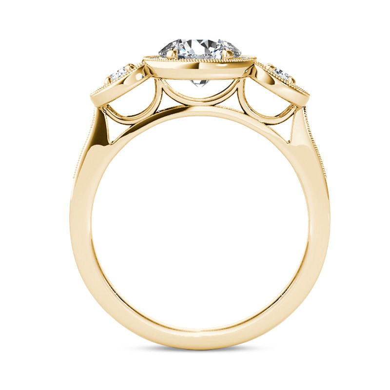 1.5 CT. T.W. Natural Diamond Frame Antique Vintage-Style Three Stone Engagement Ring in Solid 14K Gold