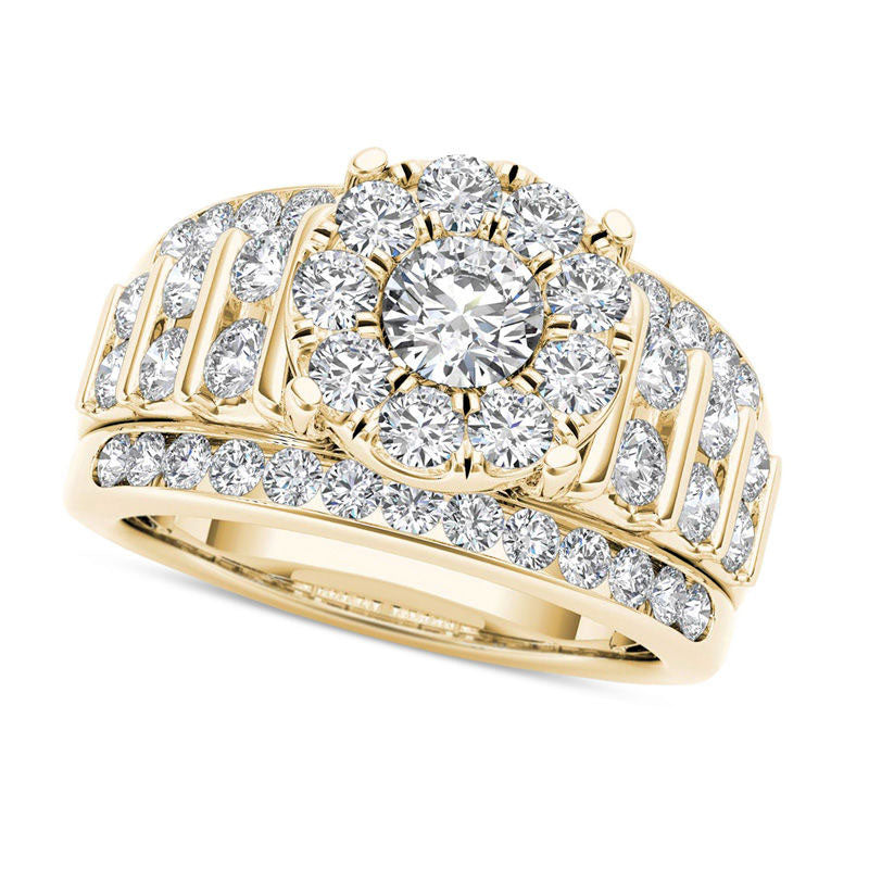 2.0 CT. T.W. Natural Diamond Frame Multi-Row Engagement Ring in Solid 14K Gold