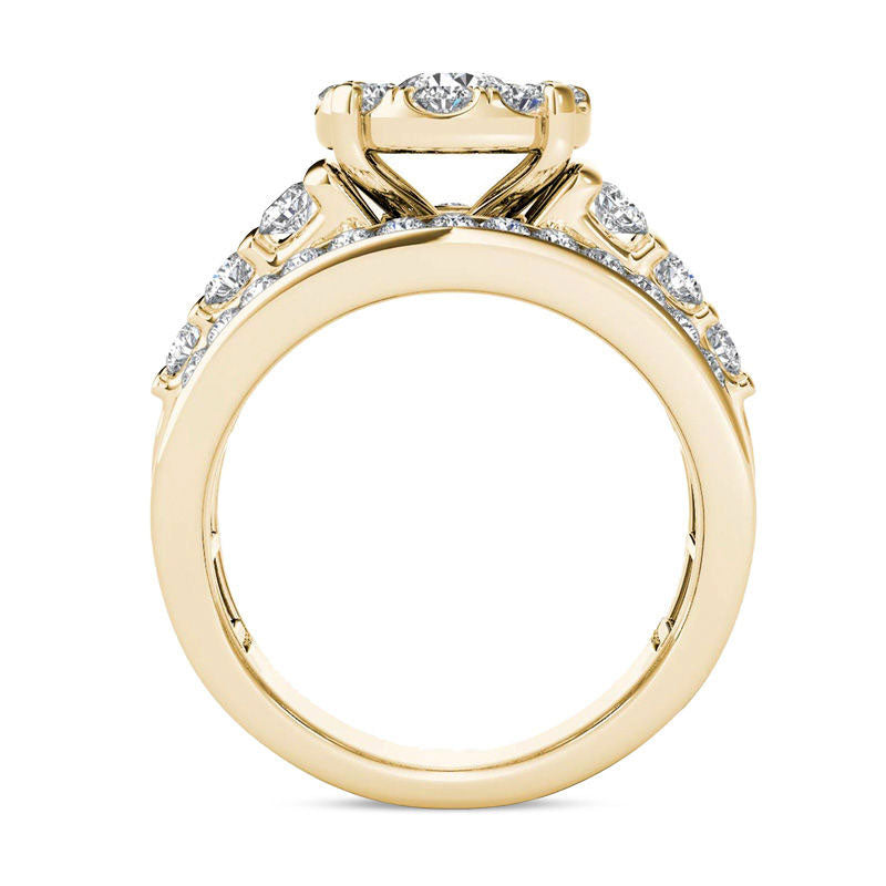 2.0 CT. T.W. Natural Diamond Frame Multi-Row Engagement Ring in Solid 14K Gold