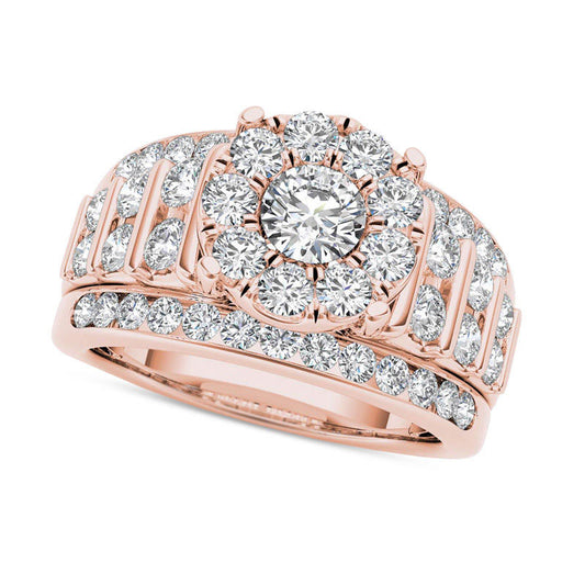 2.0 CT. T.W. Natural Diamond Frame Multi-Row Engagement Ring in Solid 14K Rose Gold