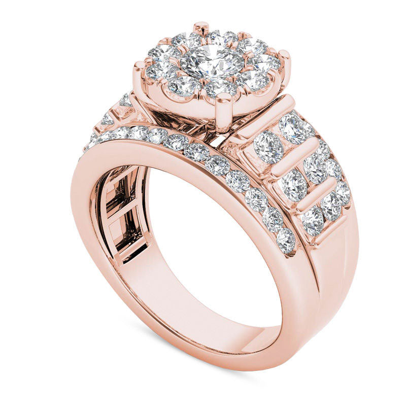 2.0 CT. T.W. Natural Diamond Frame Multi-Row Engagement Ring in Solid 14K Rose Gold