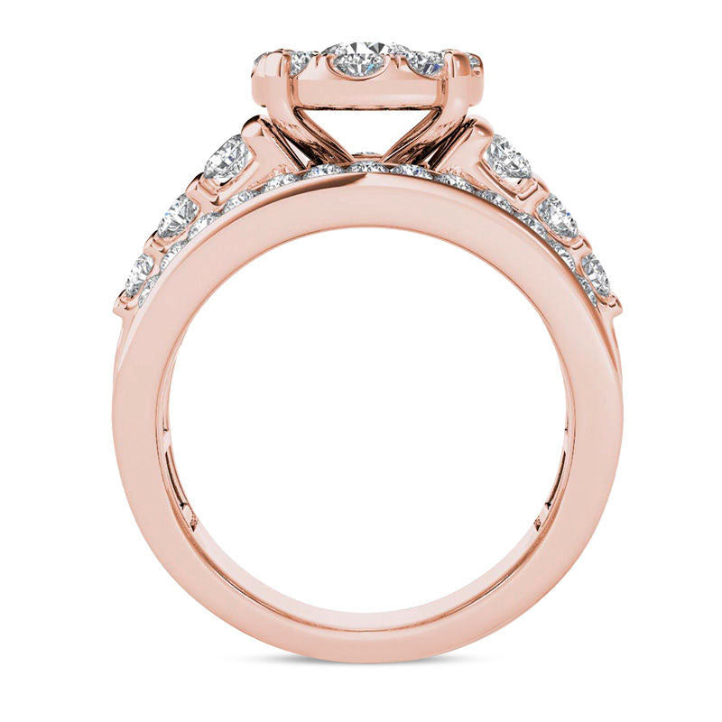 2.0 CT. T.W. Natural Diamond Frame Multi-Row Engagement Ring in Solid 14K Rose Gold