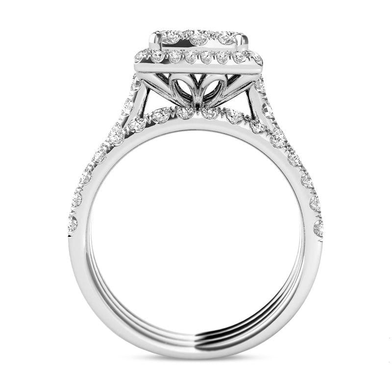 2.0 CT. T.W. Composite Natural Diamond Square Frame Three Piece Bridal Engagement Ring Set in Solid 14K White Gold