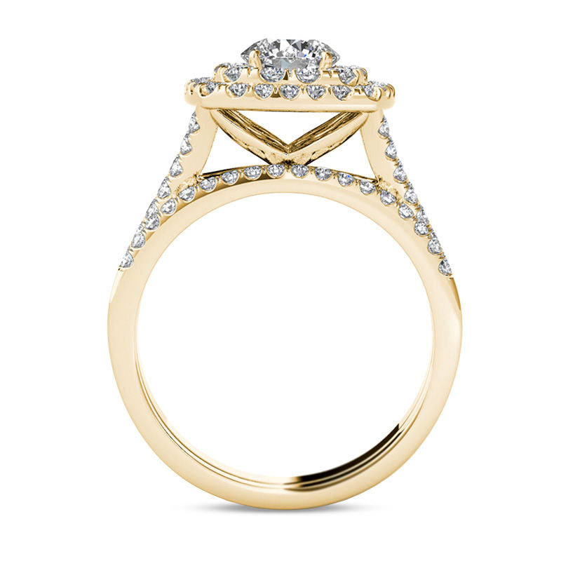 2.0 CT. T.W. Natural Diamond Double Cushion Frame Split Shank Bridal Engagement Ring Set in Solid 14K Gold