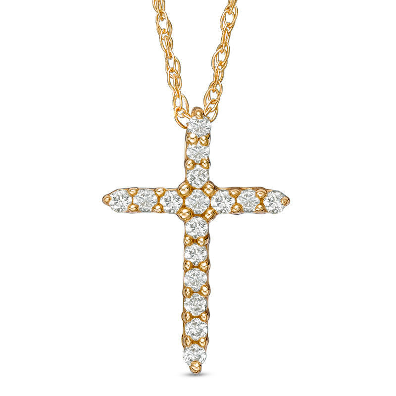 0.13 CT. T.W. Natural Diamond Cross Pendant in 14K Gold