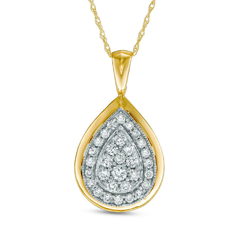 0.5 CT. T.W. Composite Natural Diamond Antique Vintage-Style Teardrop Pendant in 10K Yellow Gold