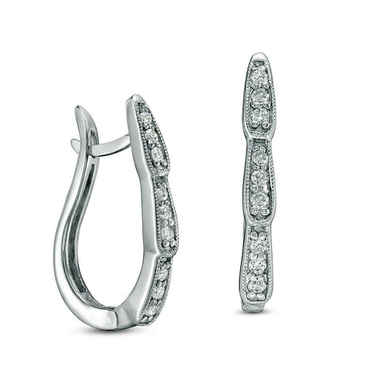 0.2 CT. T.W. Diamond Leaf Vintage-Style Hoop Earrings in 10K White Gold