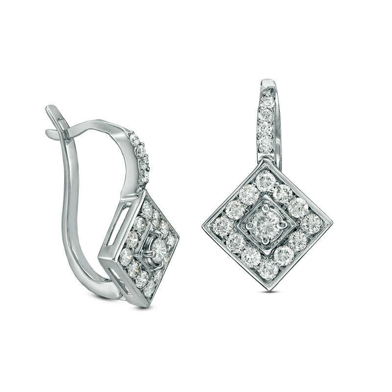 1 CT. T.W. Diamond Tilted Square Frame Drop Earrings in 14K White Gold