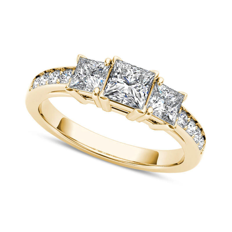 2.0 CT. T.W. Princess-Cut Natural Diamond Three Stone Engagement Ring in Solid 14K Gold