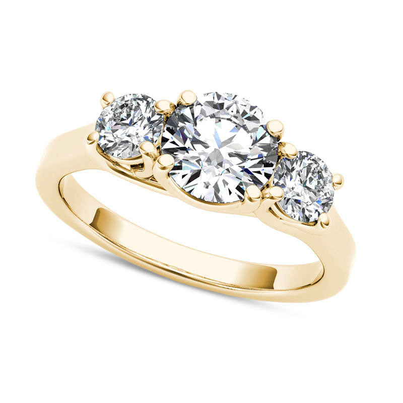 1.5 CT. T.W. Natural Diamond Three Stone Engagement Ring in Solid 14K Gold