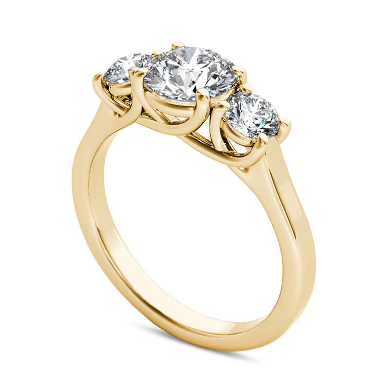 1.5 CT. T.W. Natural Diamond Three Stone Engagement Ring in Solid 14K Gold