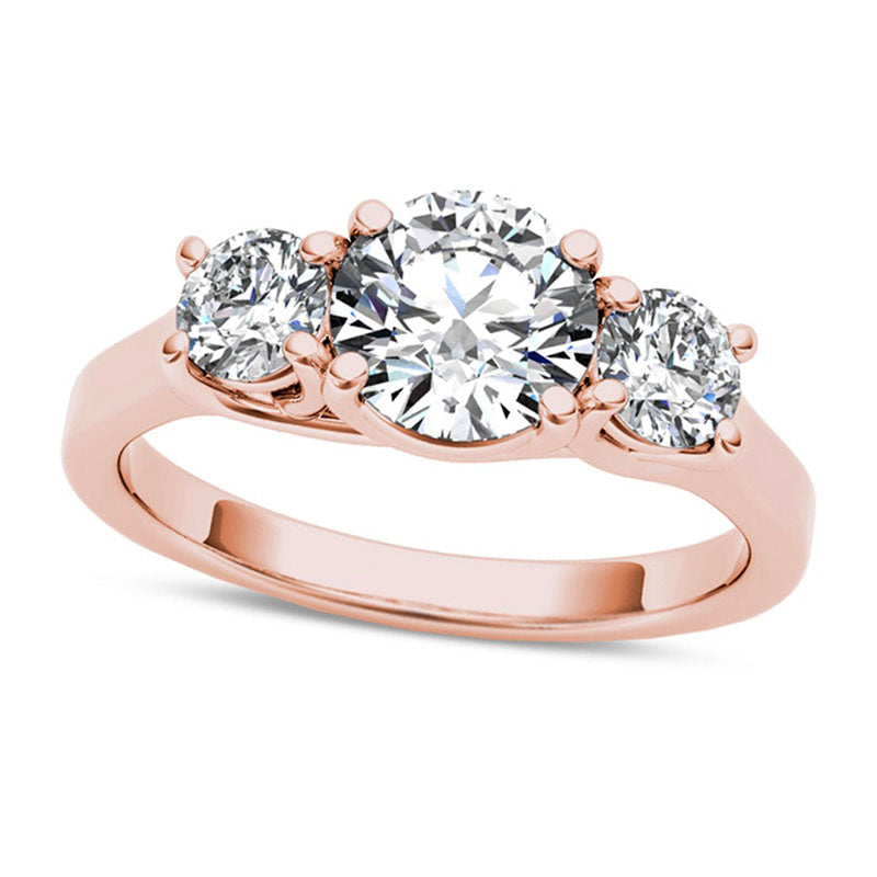 1.5 CT. T.W. Natural Diamond Three Stone Engagement Ring in Solid 14K Rose Gold