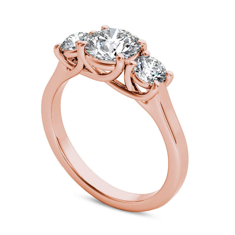 1.5 CT. T.W. Natural Diamond Three Stone Engagement Ring in Solid 14K Rose Gold