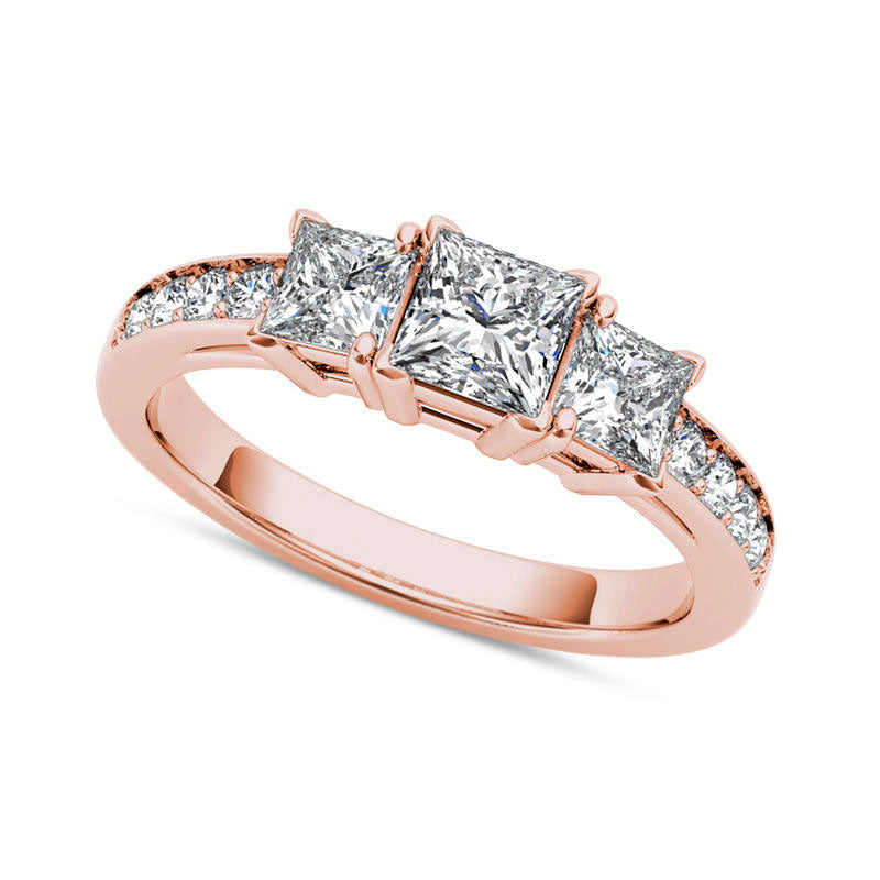 2.0 CT. T.W. Princess-Cut Natural Diamond Three Stone Engagement Ring in Solid 14K Rose Gold