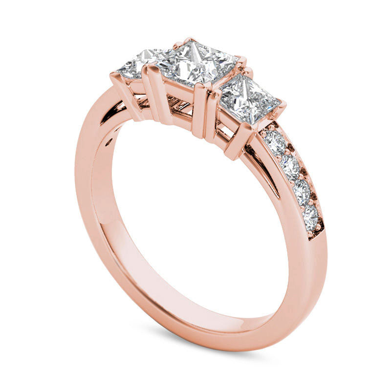 2.0 CT. T.W. Princess-Cut Natural Diamond Three Stone Engagement Ring in Solid 14K Rose Gold