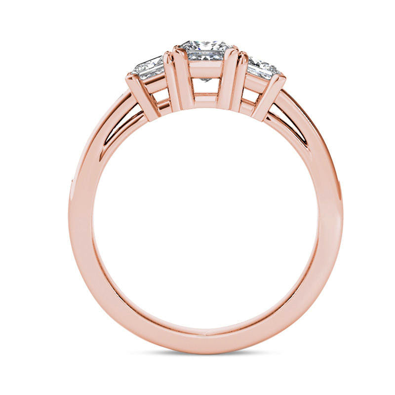 2.0 CT. T.W. Princess-Cut Natural Diamond Three Stone Engagement Ring in Solid 14K Rose Gold