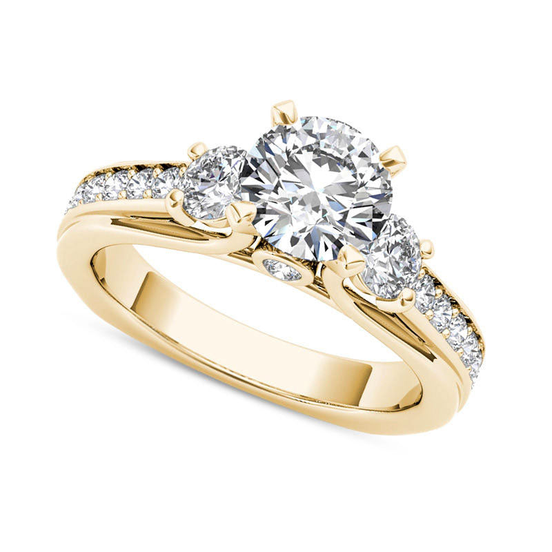 2.0 CT. T.W. Natural Diamond Three Stone Engagement Ring in Solid 14K Gold