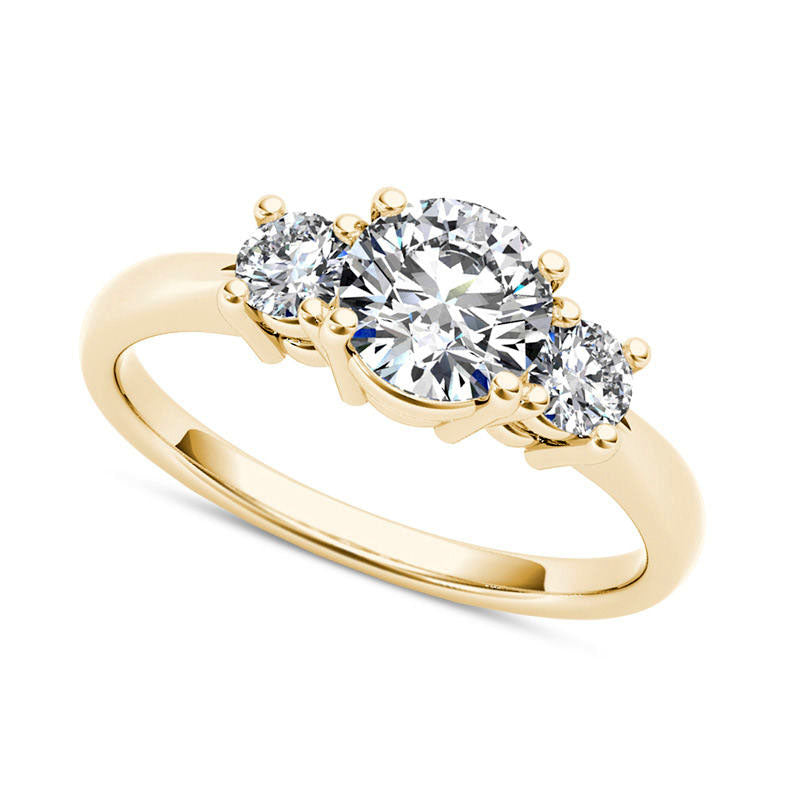 1.5 CT. T.W. Natural Diamond Three Stone Engagement Ring in Solid 14K Gold