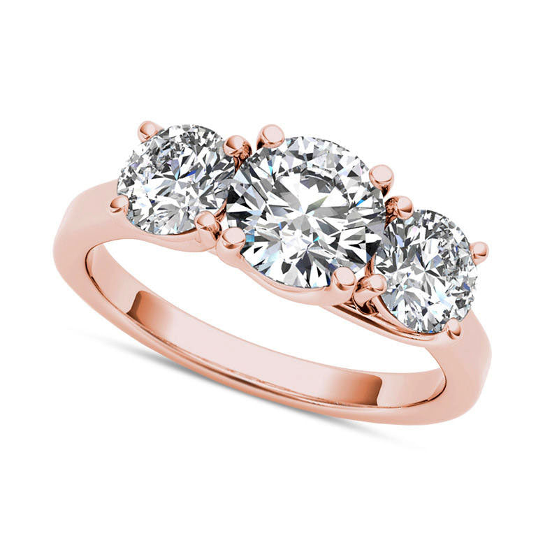 2.0 CT. T.W. Natural Diamond Three Stone Engagement Ring in Solid 14K Rose Gold