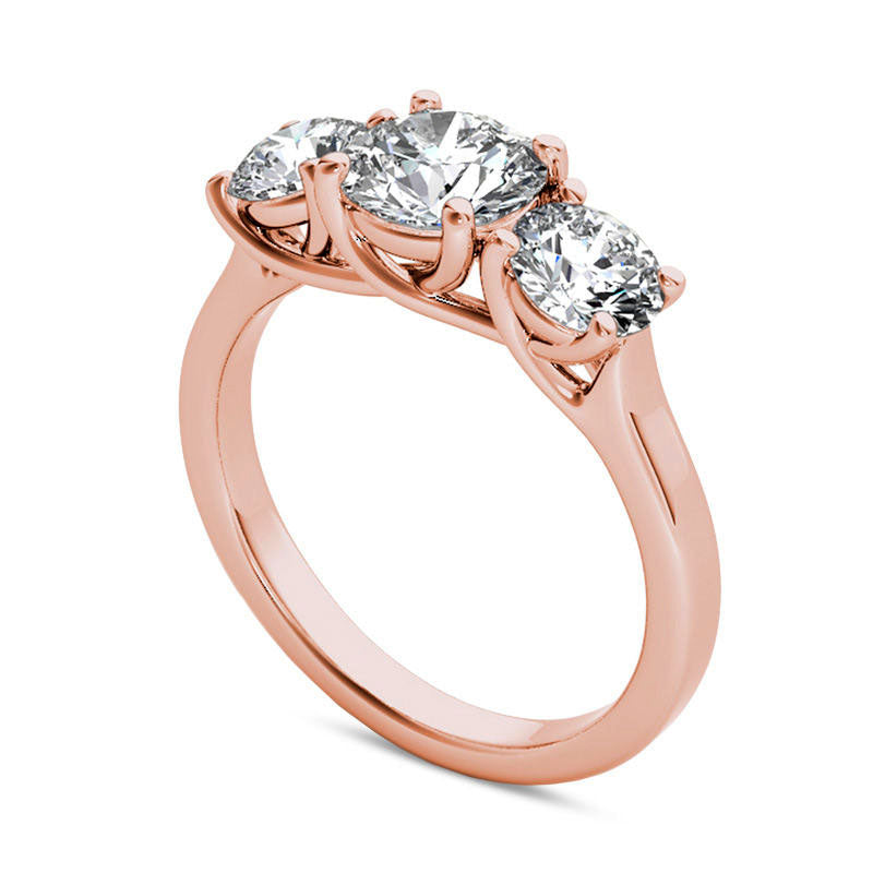 2.0 CT. T.W. Natural Diamond Three Stone Engagement Ring in Solid 14K Rose Gold