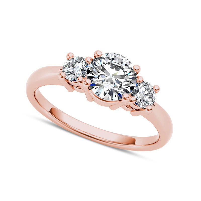 1.5 CT. T.W. Natural Diamond Three Stone Engagement Ring in Solid 14K Rose Gold