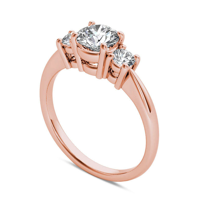 1.5 CT. T.W. Natural Diamond Three Stone Engagement Ring in Solid 14K Rose Gold