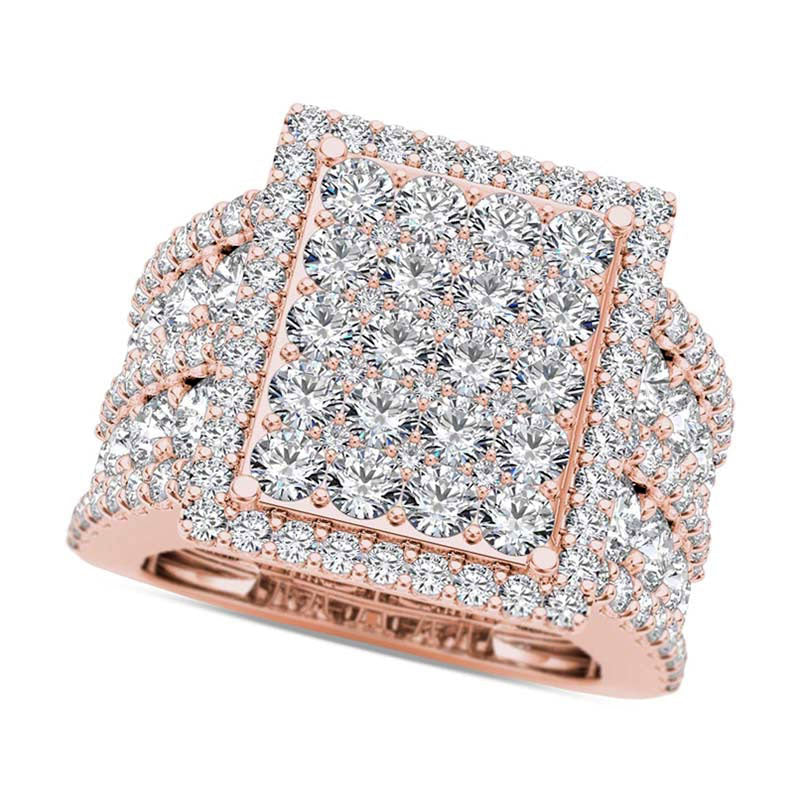 4 CT. T.W. Composite Natural Diamond Rectangle Frame Engagement Ring in Solid 14K Rose Gold