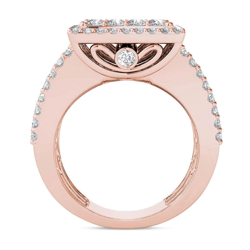 4 CT. T.W. Composite Natural Diamond Rectangle Frame Engagement Ring in Solid 14K Rose Gold