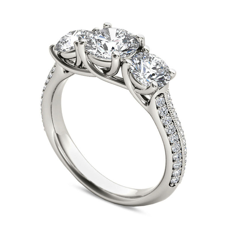 2.20 CT. T.W. Natural Diamond Three Stone Antique Vintage-Style Engagement Ring in Solid 14K White Gold