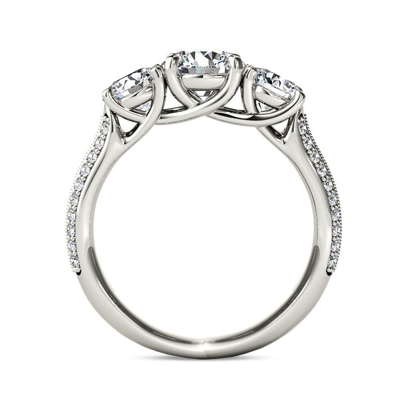 2.20 CT. T.W. Natural Diamond Three Stone Antique Vintage-Style Engagement Ring in Solid 14K White Gold