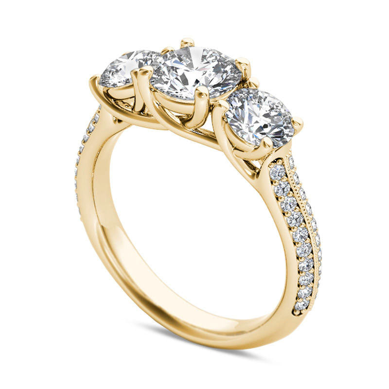 2.20 CT. T.W. Natural Diamond Three Stone Antique Vintage-Style Engagement Ring in Solid 14K Gold