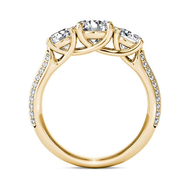 2.20 CT. T.W. Natural Diamond Three Stone Antique Vintage-Style Engagement Ring in Solid 14K Gold