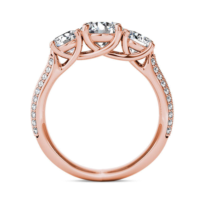 2.20 CT. T.W. Natural Diamond Three Stone Antique Vintage-Style Engagement Ring in Solid 14K Rose Gold