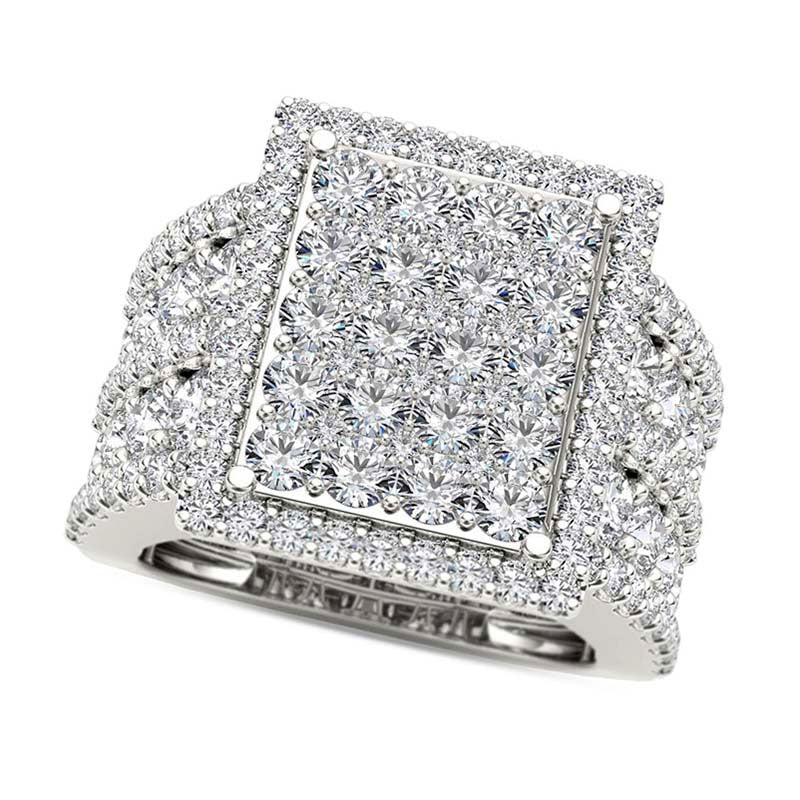 4 CT. T.W. Composite Natural Diamond Rectangle Frame Engagement Ring in Solid 14K White Gold