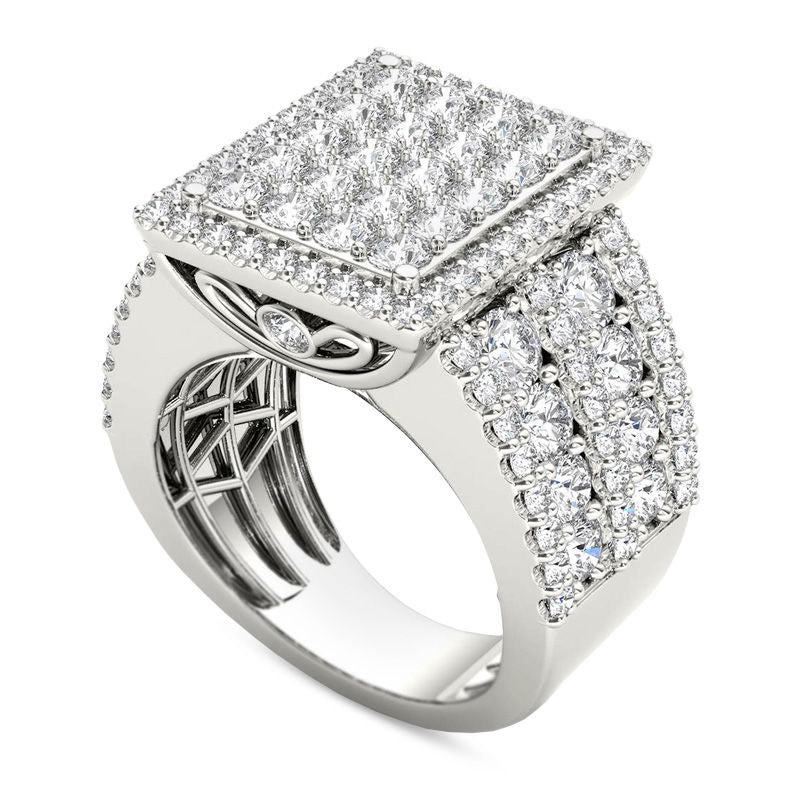 4 CT. T.W. Composite Natural Diamond Rectangle Frame Engagement Ring in Solid 14K White Gold