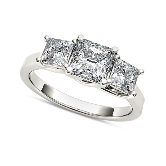 2.0 CT. T.W. Princess-Cut Natural Diamond Three Stone Engagement Ring in Solid 14K White Gold