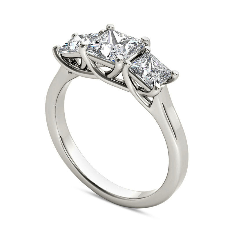 2.0 CT. T.W. Princess-Cut Natural Diamond Three Stone Engagement Ring in Solid 14K White Gold