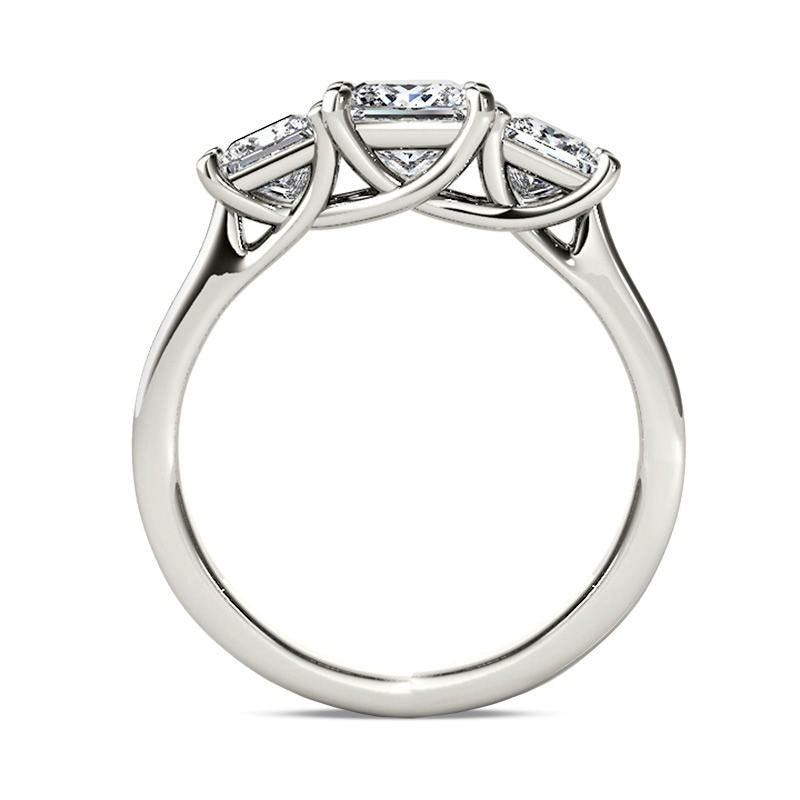 2.0 CT. T.W. Princess-Cut Natural Diamond Three Stone Engagement Ring in Solid 14K White Gold