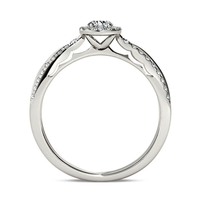 0.50 CT. T.W. Natural Diamond Frame Antique Vintage-Style Engagement Ring in Solid 14K White Gold