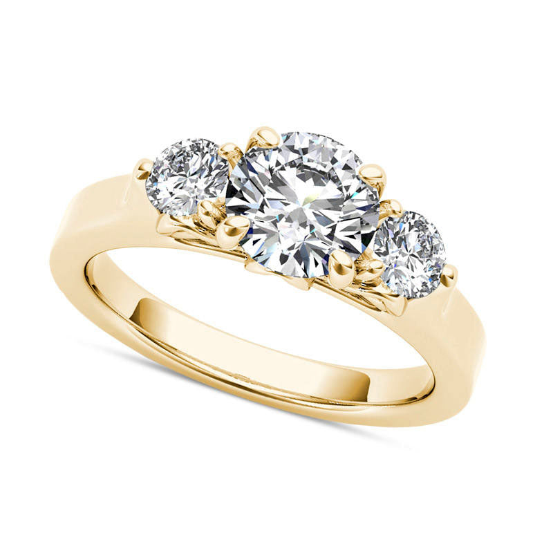 1.5 CT. T.W. Natural Diamond Three Stone Engagement Ring in Solid 14K Gold