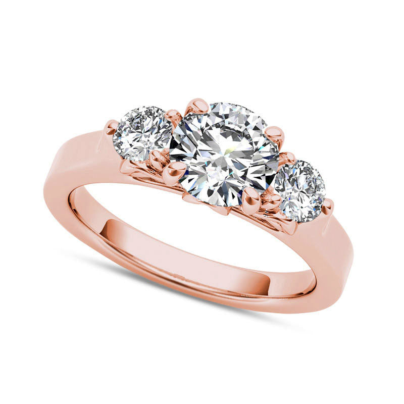 1.5 CT. T.W. Natural Diamond Three Stone Engagement Ring in Solid 14K Rose Gold