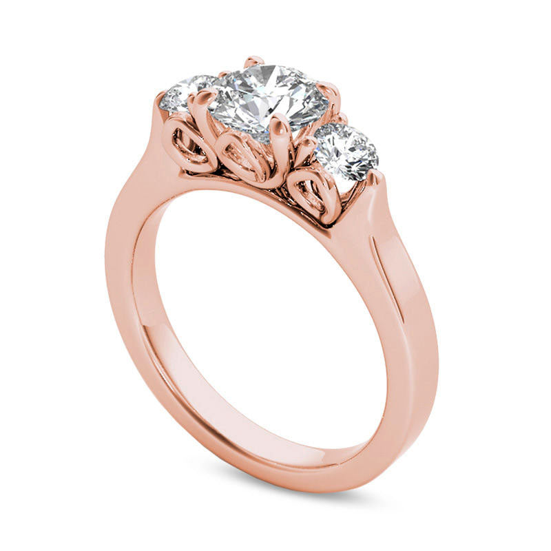 1.5 CT. T.W. Natural Diamond Three Stone Engagement Ring in Solid 14K Rose Gold