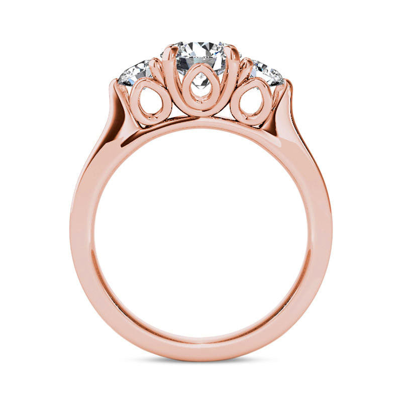 1.5 CT. T.W. Natural Diamond Three Stone Engagement Ring in Solid 14K Rose Gold