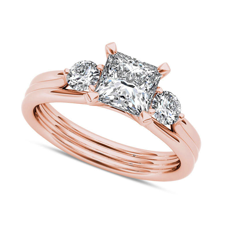 1.5 CT. T.W. Princess-Cut Natural Diamond Three Stone Engagement Ring in Solid 14K Rose Gold