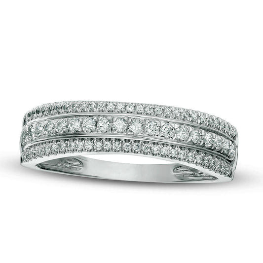 0.33 CT. T.W. Natural Diamond Three Row Wedding Band in Solid 10K White Gold