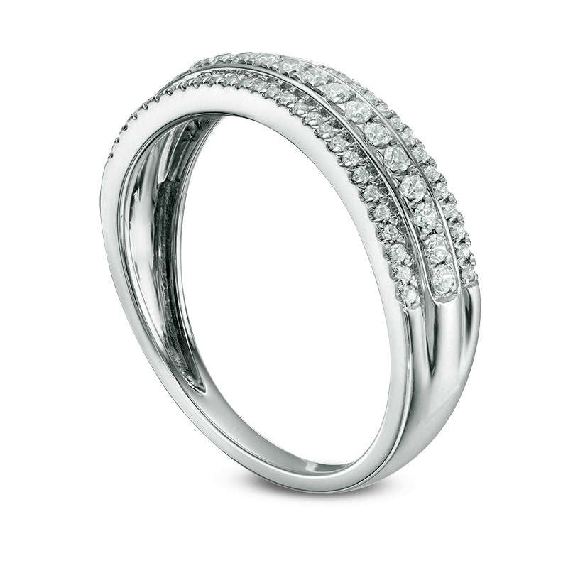 0.33 CT. T.W. Natural Diamond Three Row Wedding Band in Solid 10K White Gold