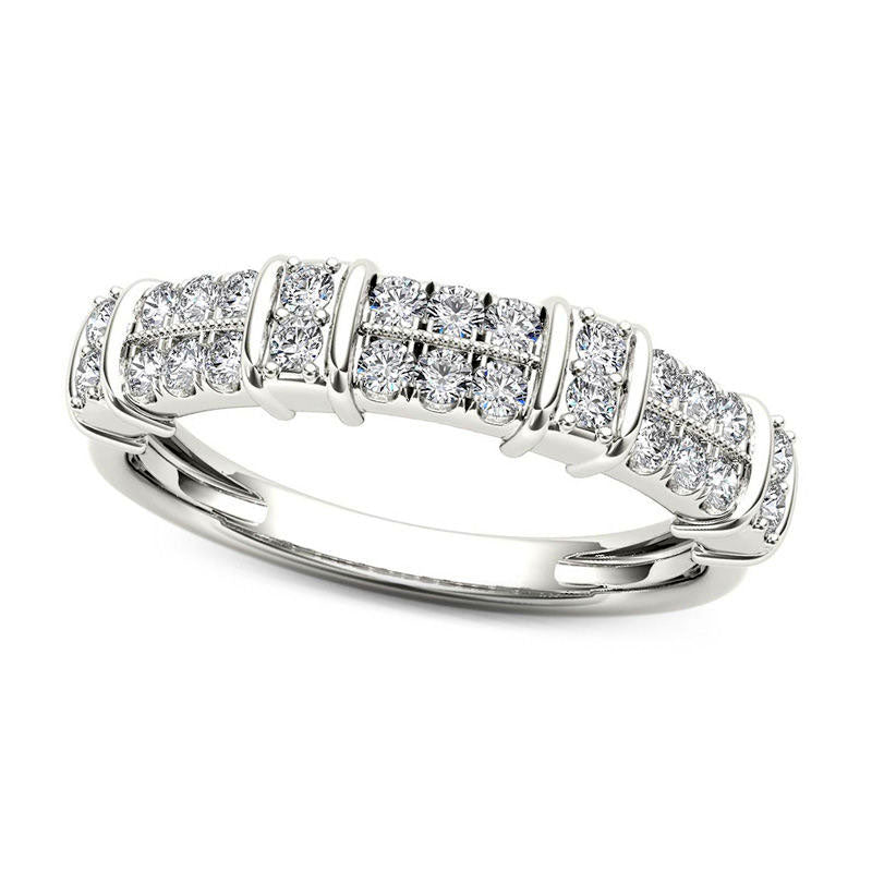 0.33 CT. T.W. Natural Diamond Two Row Wedding Band in Solid 10K White Gold