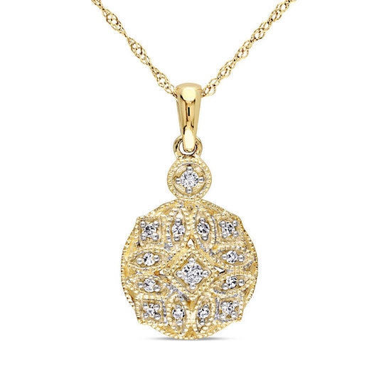 0.13 CT. T.W. Natural Diamond Antique Vintage-Style Pendant in 14K Gold - 17"