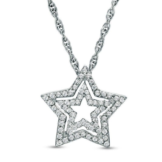 0.1 CT. T.W. Natural Diamond Double Star Pendant in Sterling Silver