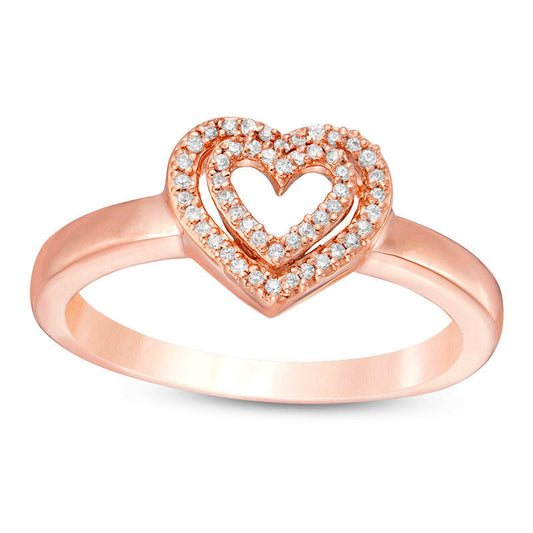 0.10 CT. T.W. Natural Diamond Double Heart Ring in Solid 10K Rose Gold